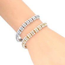 Load image into Gallery viewer, Gold Silver Clear CZ Double Line Pearl Bracelet, Sku#B356