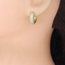 Load image into Gallery viewer, Clear CZ Silver Gold Medium size Hoop Earrings, Sku#A477