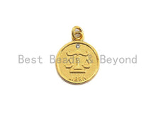 Load image into Gallery viewer, Zodiac Signs On Round Coin Shape Pendant/Charm, Astrology Signs Pendant, tweleve constellations, Sku#Z601