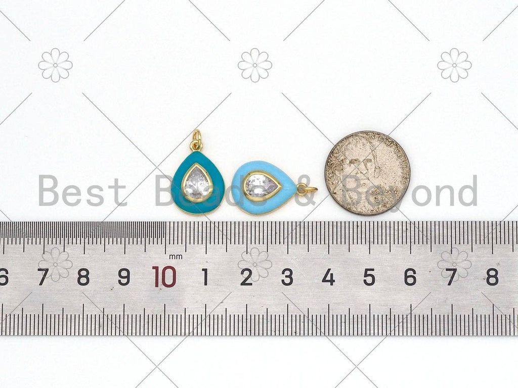 Colorful Enamel Teardrop Shape Pendant, 18K Gold Filled CZ Micro Pave Charm,Necklace Bracelet Charm Pendant,14x19mm,Sku#F1434