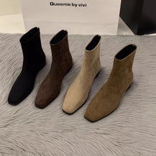 Load image into Gallery viewer, Women's Chunky Heel Suede Fleece-Lined Square Toe Ankle Boots – Back Zipper Winter Boots
