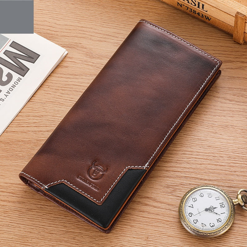 Captain Niu Oil-Waxed Genuine Leather Retro Bifold Wallet – Large Capacity Men's Wallet