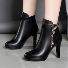 Load image into Gallery viewer, Women's Pointed-Toe Stiletto Boots | PU Leather High Heel Ankle Boots