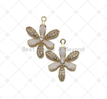 Load image into Gallery viewer, CZ Micro Pave and White Enamel Flower Shape Pendant,18K Gold Filled Flower Charm, Necklace Bracelet Charm Pendant, Sku#LX06