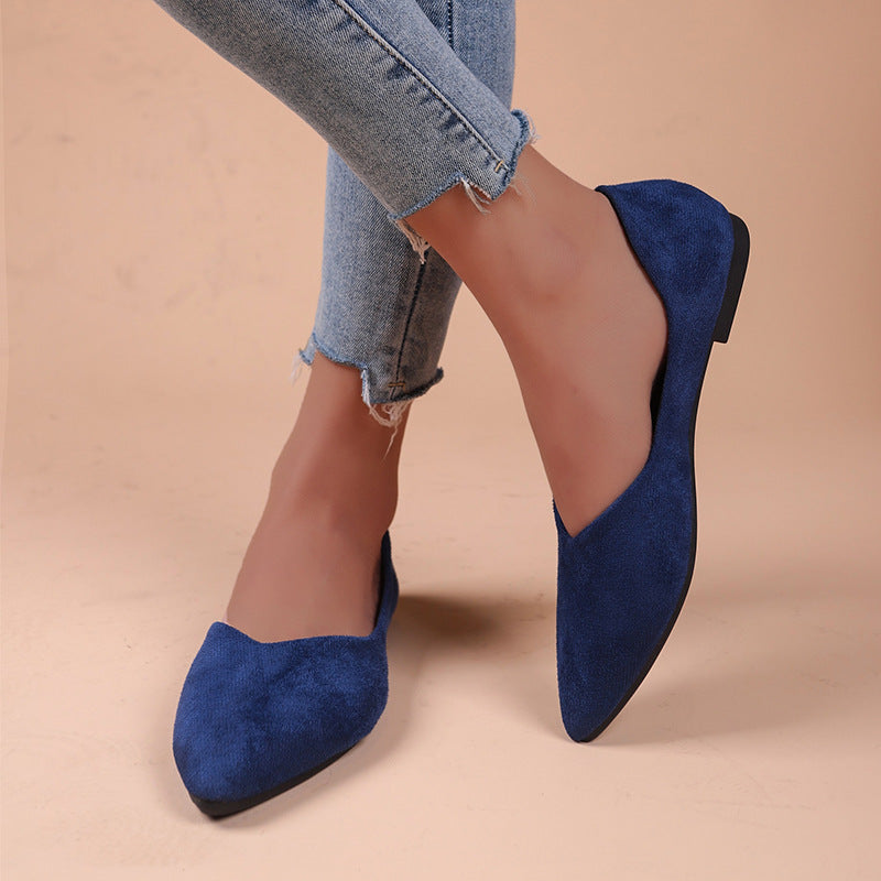 Women's Pointed-Toe Suede Flats | Plus Size Low-Top Shoes | Breathable Slip-On