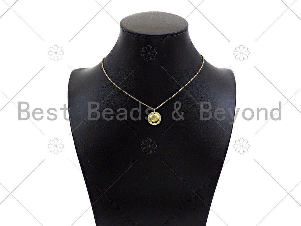 Gold Filled CZ Micro Pave Smiley Face On Round Coin Shape Pendant,18K Gold Filled Smiley Face Charm, Necklace Bracelet Charm,13mm,Sku#LK324