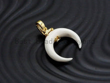 Load image into Gallery viewer, CZ Micro Pave With Ivory OX Horn Pendant ,Gold/Silver/Black/Rose Gold ,Cubic Zirconia Jewelry Findings,25x27mm,sku#F702