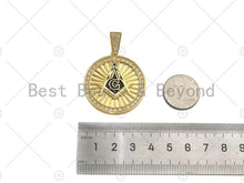 Load image into Gallery viewer, CZ Micro Pave G Word On Round Medallion Pendant,Black Enamel Gold/Silver Charm, Necklace Bracelet Charm Pendant, 35x38mm, Sku#L552