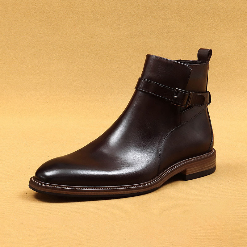 Men's Genuine Leather Ankle Boots - Business Formal Square Toe