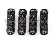 Load image into Gallery viewer, Black CZ Pave On Black Micro Pave Hollow Out Curved Tube, Cubic Zirconia Spacer Tube for Bracelet, 9x29mm, sku#G313