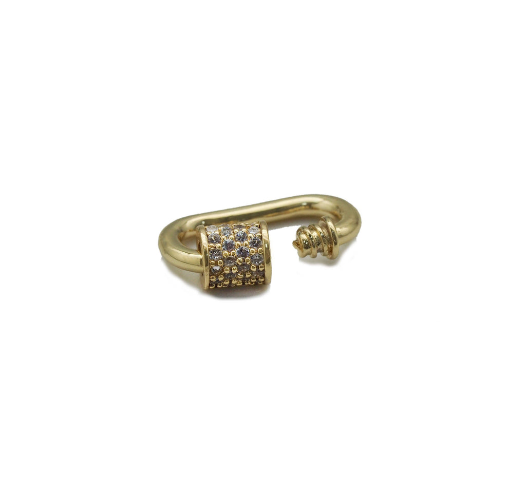 18K Gold CZ Pave Oval Shape Screw Clasp, Carabiner clasp, Sku#H340