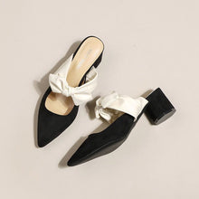 Load image into Gallery viewer, Women's Chunky Heel Pointed Toe Slip-On Heels with Bow | French Style Block Heels