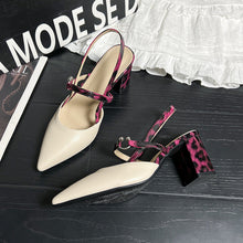 Load image into Gallery viewer, Women's Pointed-Toe Open-Heel Chunky Heel Shoes | T-Strap Buckle High Heels