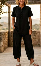 Load image into Gallery viewer, Women's Lapel Button-Up Top &amp; Pants Two-Piece Set – Three-Quarter Sleeve