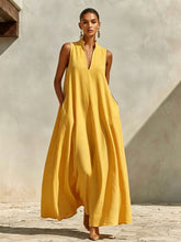 Load image into Gallery viewer, Linen Blend Sleeveless Stand-Collar Maxi Dress – 5 Colors S–3XL