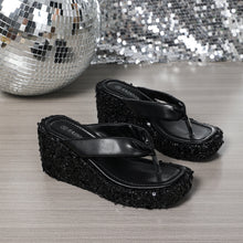 Load image into Gallery viewer, Women's Sequin Wedge Sandals | Glitter Platform Heels | Beach &amp; Resort Sandals