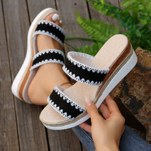 Load image into Gallery viewer, Women's Hemp Rope Wedge Sandals | Suede Woven Ethnic Platform Slides