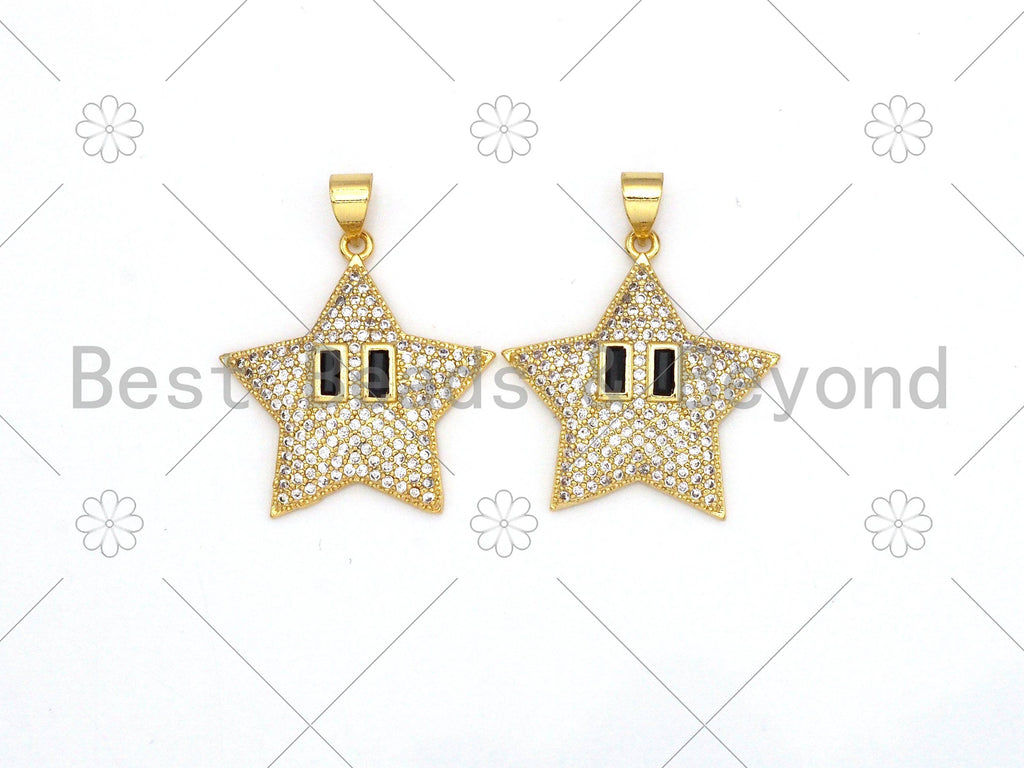 CZ Micro Pave Five Point Star With Eye Shape Pendant/Charm,18K Gold Filled Star Charm, Necklace Bracelet Charm Pendant,21x25mm,Sku#LK379