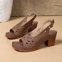 Load image into Gallery viewer, Women's Retro Hollow-Out Roman Sandals | Open Toe Buckle Strap Mid Heel