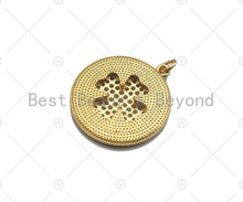Load image into Gallery viewer, CZ Gold Clover On Green/Pink/Black/White/Red/Blue Enamel Round Coin Shape Pendant, 18K Gold Enamel Charm, Enamel Jewelry, 25x28mm,Sku#B131