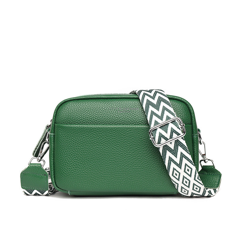 Rhombus Embroidered Crossbody Bag - Genuine Leather Small Square Shoulder Bag