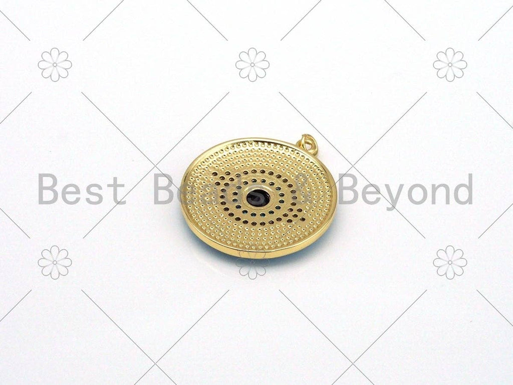Large CZ Micropave Evil Eye On Colorful Enamel Round Coin Shape Pendant, 18k Gold Filled Protection Eye Enamel Charm,30mm,Sku#LK420