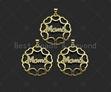 Load image into Gallery viewer, Gold Filled CZ Micro Pave Mama On Heart Round Ring Shape Pendant,18K Gold Filled Charm, Mother's Day,Necklace Pendant,28x30mm,Sku#LD124