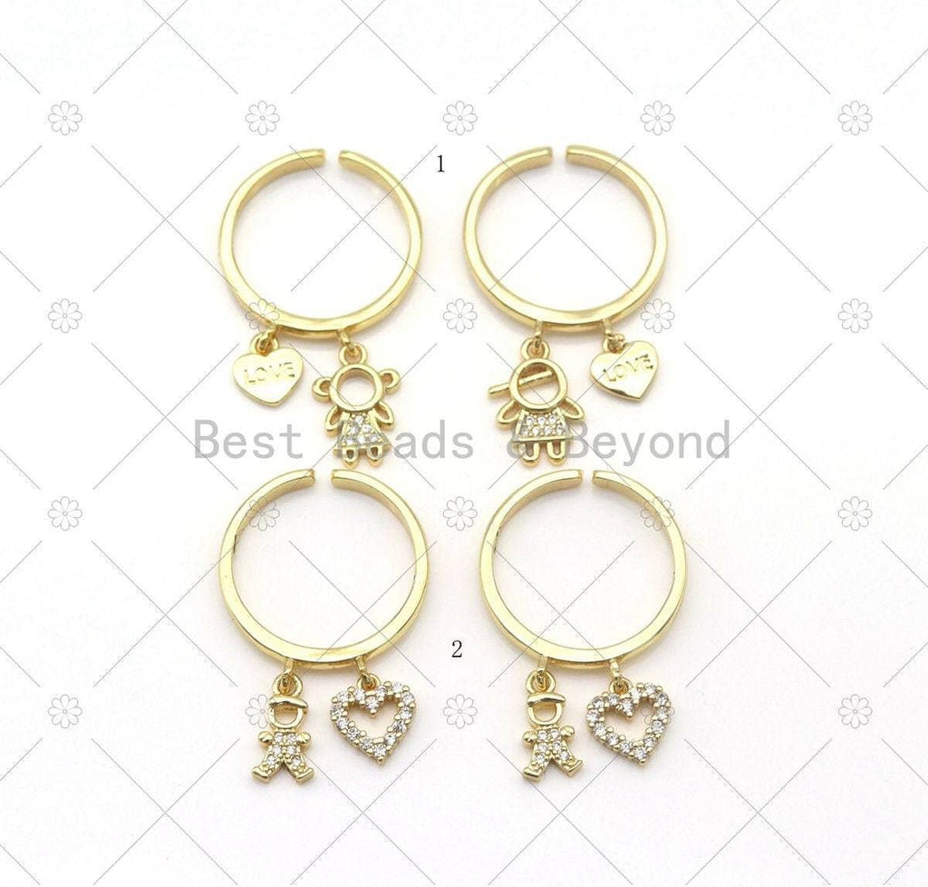 CZ Girl/Boy with Heart On Round Adjustable Ring, Sku#X286
