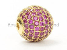 Load image into Gallery viewer, 6mm/8mm/10mm/12mm Micro Pave Fuchsia CZ Stone Round Ball, Fuchsia Pave Gold/Silver/Rose Gold/Black Rhodium Bead Focal, 1/2pcs sku#G308FC