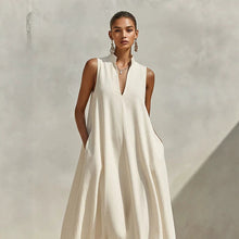 Load image into Gallery viewer, Linen Blend Sleeveless Stand-Collar Maxi Dress – 5 Colors S–3XL
