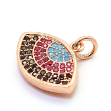 Load image into Gallery viewer, CZ Micro Pave Turqupise Fuchsia Evil Eye Pendant/Charm, Cubic Zirconia Pendant, 17x17mm, CZ Charms, sku#F37
