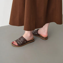 Load image into Gallery viewer, Women's Studded Leather Slide Sandals | Open Toe Flat Mules