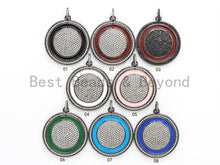 Load image into Gallery viewer, 35mm LARGE Enamel Colorful Round CZ Pave Focal Pendant,CZ Micro Pave Oil Drop Round pendant,Enamel pendant,Enamel Jewelry,sku#F596