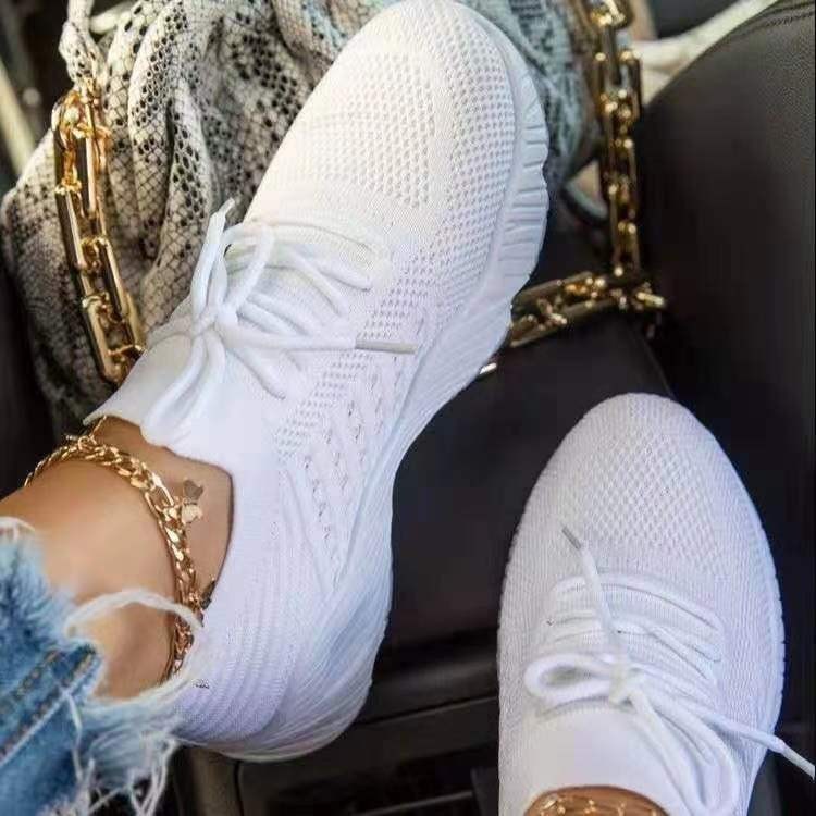 Women's Platform Sneakers | Breathable Flying Knit Lace-Up Walking Shoes