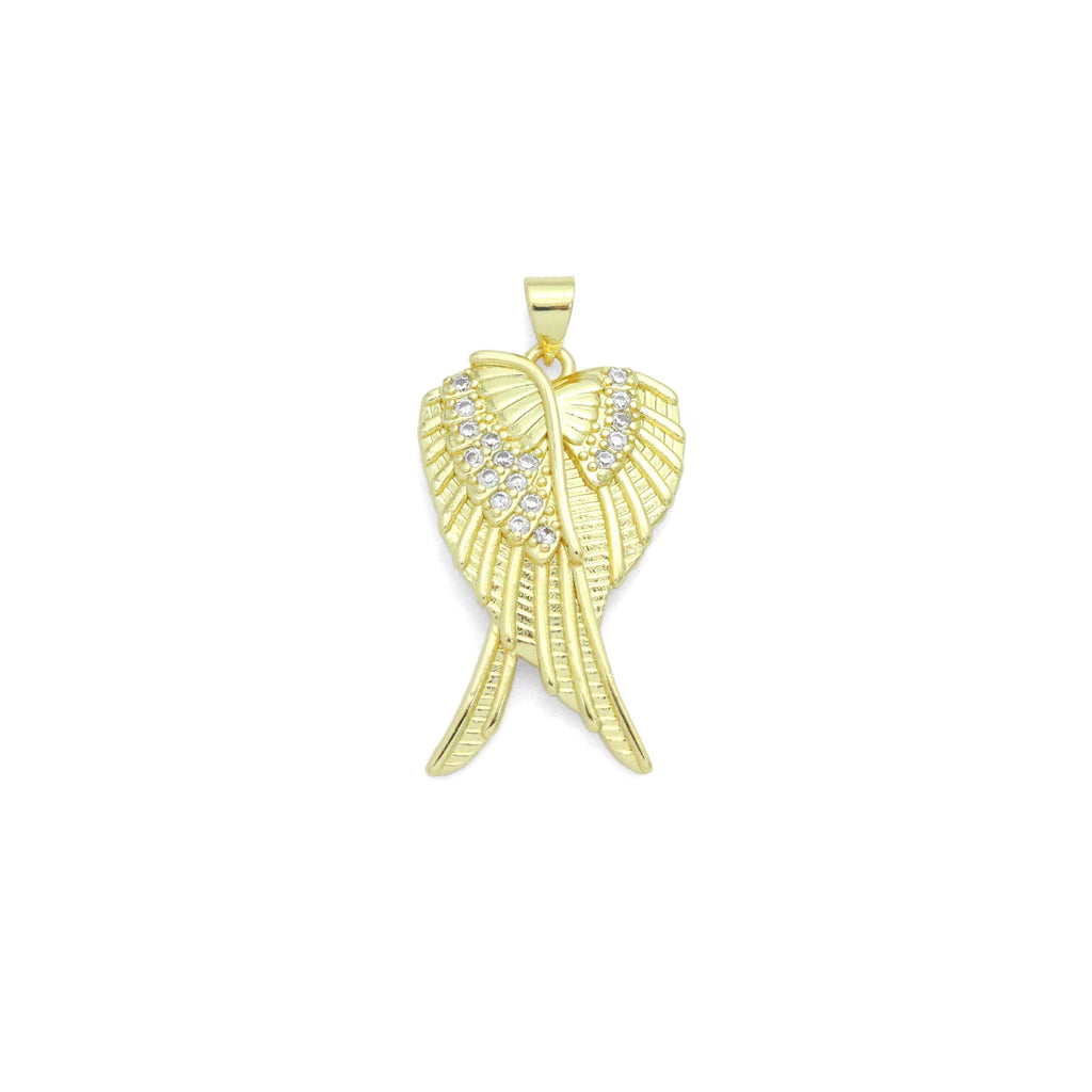 CZ Gold Huggie Angel Wings Charm Pendant, Sku#LK1192