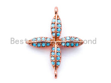 Load image into Gallery viewer, CZ Micro Pave Turquoise Four Leaf Connector, Cubic Zirconia Space Connector Charm, Fashion Jewelry Beads, 19X24mm, 1pc/2pcs sku#M113
