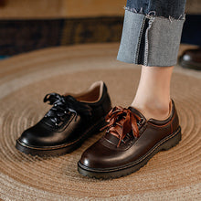 Load image into Gallery viewer, Women's Retro Silk Lace-Up Chunky Heel Pumps - Vintage British Style Leather Shoes