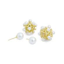 Load image into Gallery viewer, Gold Silver White Pearl Cluster Stud Earrings, Sku#L742