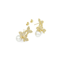 Load image into Gallery viewer, Clear CZ White Pearl Butterfly Stud Earrings, Sku#L725