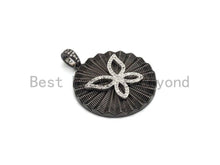 Load image into Gallery viewer, Large Round With CZ Micro Pave Butterfly Pendant, CZ Paved Charm/Focal Pendant, Necklace Charm Pendant, 35x38mm,sku#F660