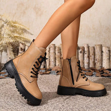 Load image into Gallery viewer, Women's Lace-Up Ankle Combat Boots | Low Heel PU Leather | Khaki Pink Brown