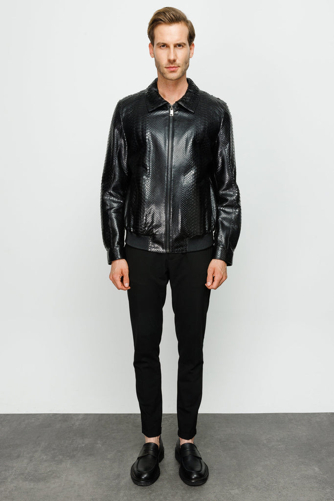 The Claribel Pythn Black Skin Leather Men Jacket