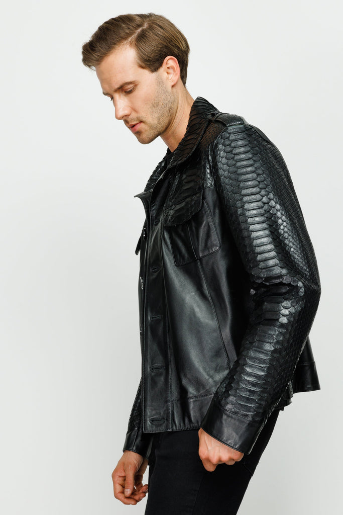 The Manteca Pythn Skin Leather Black Men Jacket