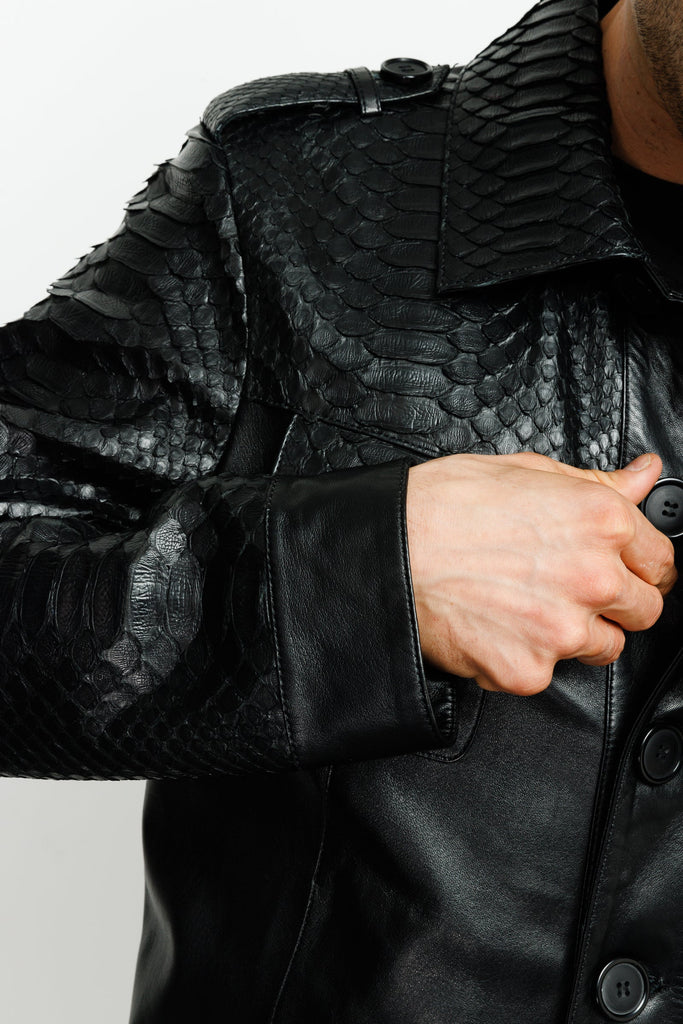 The Manteca Pythn Skin Leather Black Men Jacket