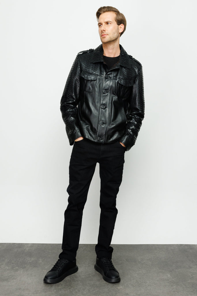 The Manteca Pythn Skin Leather Black Men Jacket