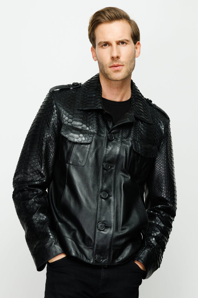 The Manteca Pythn Skin Leather Black Men Jacket