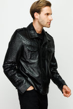 Load image into Gallery viewer, The Manteca Pythn Skin Leather Black Men Jacket