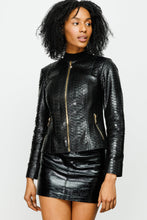 Load image into Gallery viewer, The Mekke Pythn Skin Black Leather Women Jacket