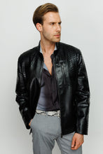 Load image into Gallery viewer, The Boss Pythn Black Leather Men Jacket