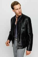 Load image into Gallery viewer, The Boss Pythn Black Leather Men Jacket